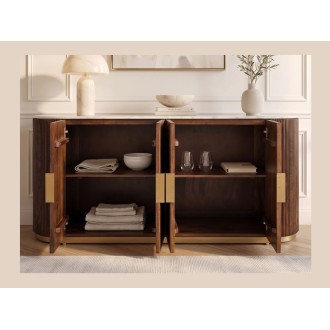 Buffet ORION 170cm marron et plateau blanc en marbre ouvert