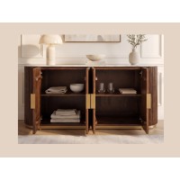 Buffet ORION 170cm marron et plateau blanc en marbre ouvert