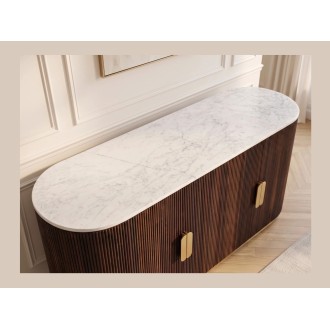 Buffet ORION 170cm marron et plateau blanc en marbre vu de haut