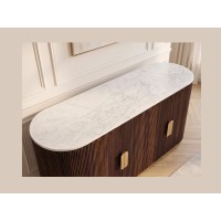 Buffet ORION 170cm marron et plateau blanc en marbre vu de haut