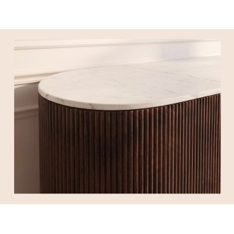 Zoom sur le côté du buffet ORION 170cm marron et plateau blanc en marbre