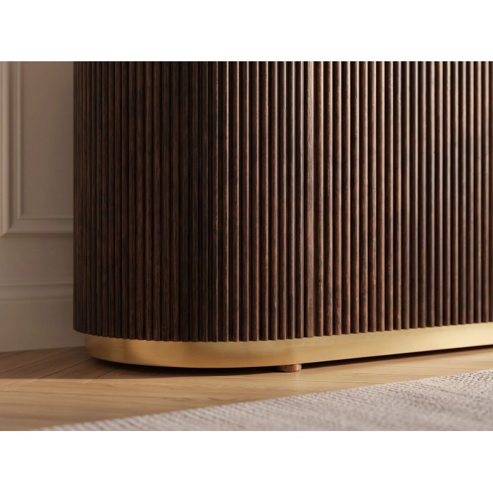Zoom sur le bas du buffet ORION 170cm marron et plateau blanc en marbre