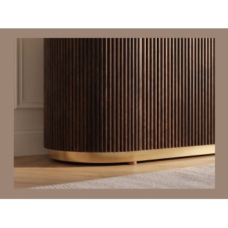 Zoom sur le bas du buffet ORION 170cm marron et plateau blanc en marbre