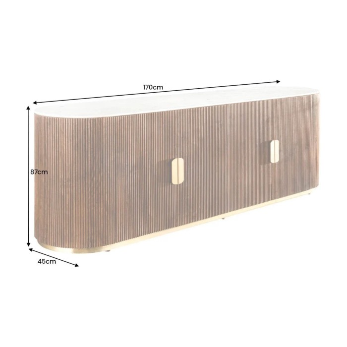 Buffet ORION 170cm marron et plateau blanc en marbre dimensions
