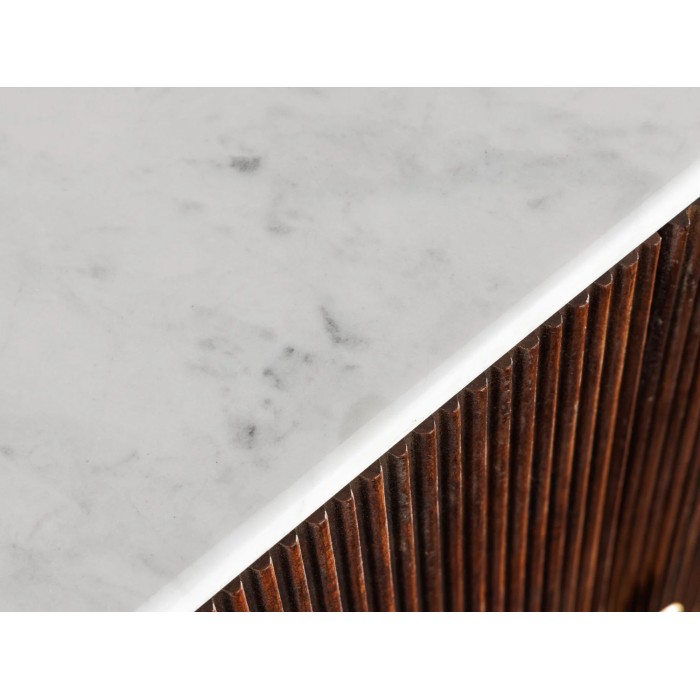 Zoom sur le plateau du buffet ORION 170cm marron et plateau blanc en marbre