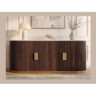 Buffet ORION 170cm marron et plateau blanc en marbre vu de face