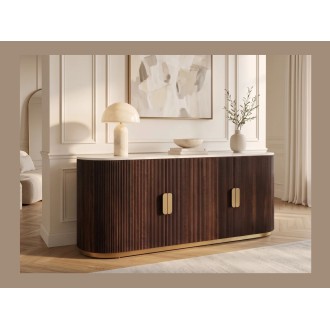 Buffet ORION 170cm marron et plateau blanc en marbre en situation