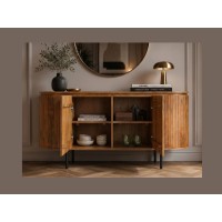 Buffet ORION 160cm en bois de manguier et pieds noir avec portes centrales ouvertes