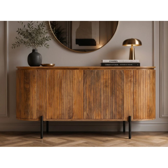 Buffet ORION 160cm en bois de manguier et pieds noir vu de face