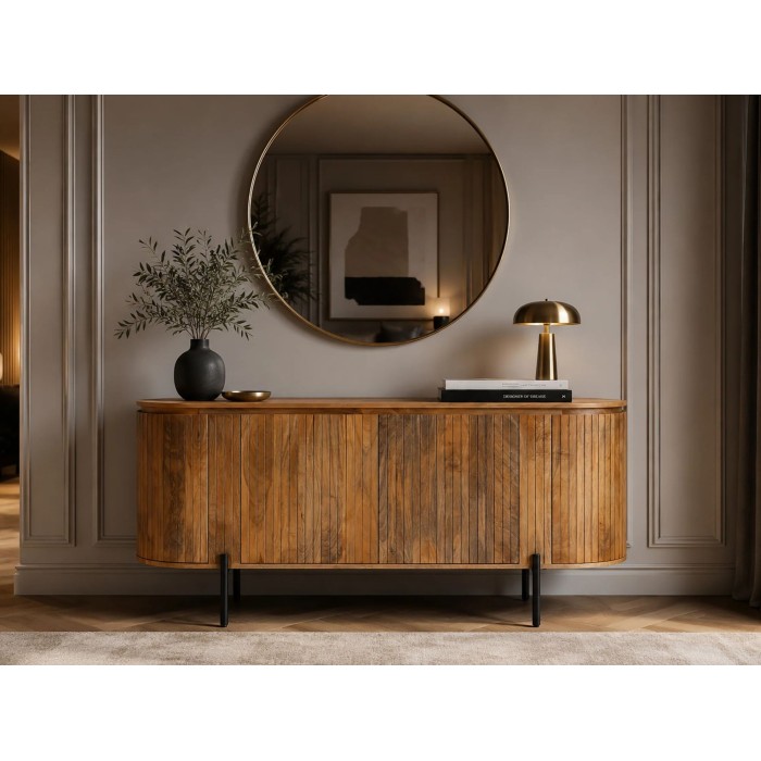Buffet ORION 160cm en bois de manguier et pieds noir vu éloignée