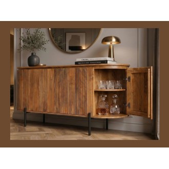Buffet ORION 160cm en bois de manguier et pieds noir avec une porte latérale ouverte