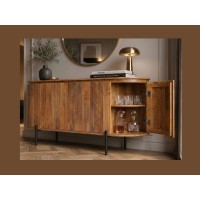 Buffet ORION 160cm en bois de manguier et pieds noir avec une porte latérale ouverte