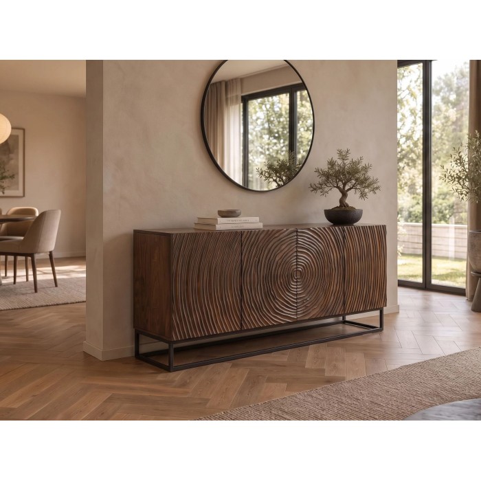 Buffet ZENWOOD 160cm en bois de manguier foncé vu de côté