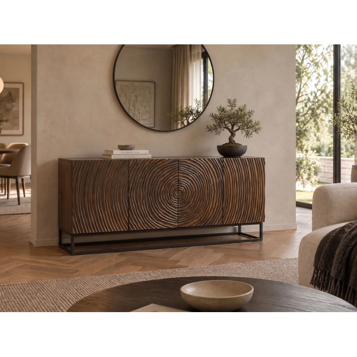 Buffet ZENWOOD 160cm en bois de manguier foncé vu de face éloignée