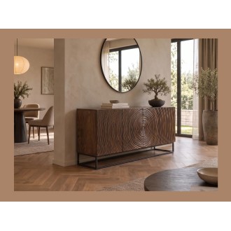 Buffet ZENWOOD 160cm en bois de manguier foncé vu de côté éloignée