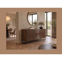 Buffet ZENWOOD 160cm en bois de manguier foncé vu de côté éloignée