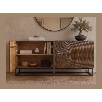 Buffet ZENWOOD 160cm en bois de manguier foncé ouvert