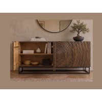 Buffet ZENWOOD 160cm en bois de manguier foncé ouvert
