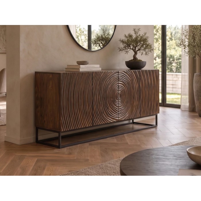 Buffet ZENWOOD 160cm en bois de manguier foncé mis en situation