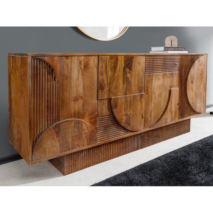 Buffet ORINO 170cm en bois de manguier marron foncé vu de côté