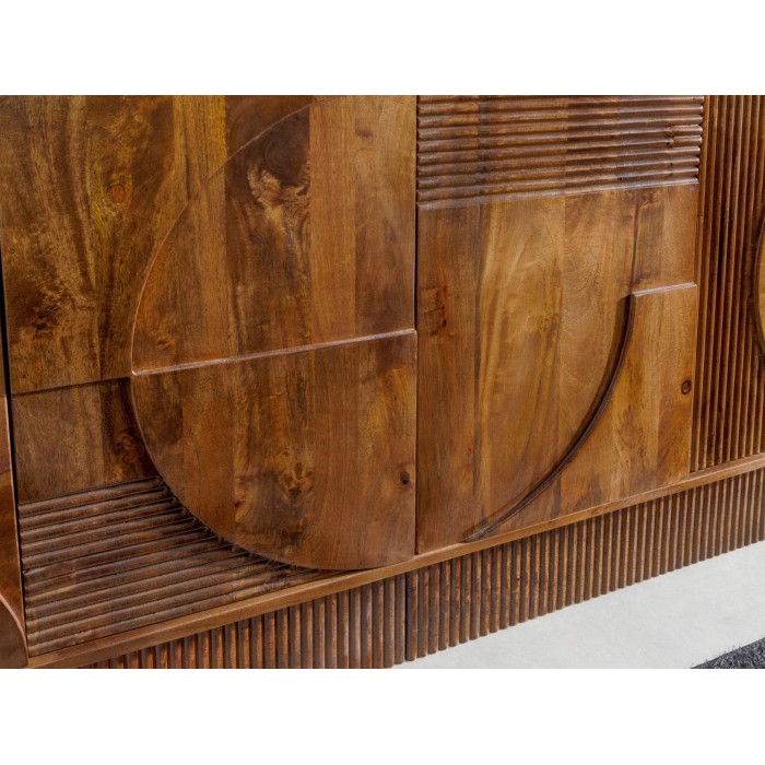 Zoom sur la façade du buffet ORINO 170cm en bois de manguier marron foncé