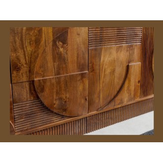 Zoom sur la façade du buffet ORINO 170cm en bois de manguier marron foncé