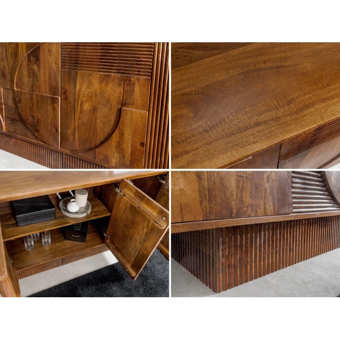 Zoom sur les détails du buffet ORINO 170cm en bois de manguier marron foncé