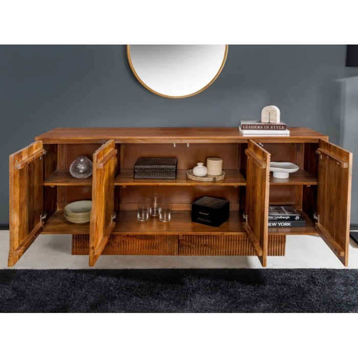 Buffet ORINO 170cm en bois de manguier marron foncé ouvert