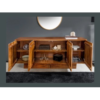 Buffet ORINO 170cm en bois de manguier marron foncé ouvert