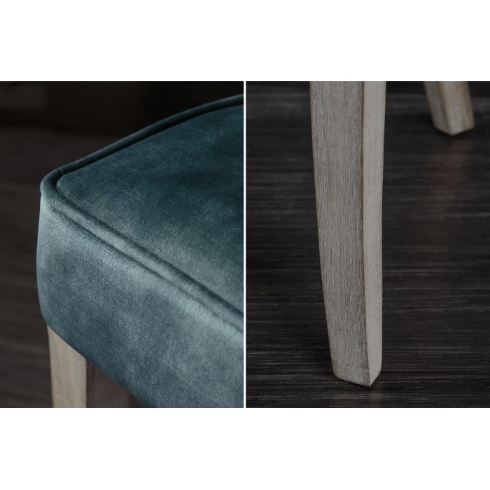 Lot de 2 chaises REGINA bleu grisé en velours capitonné – Anneau argenté et pieds en bois clair