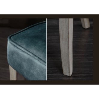 Lot de 2 chaises REGINA bleu grisé en velours capitonné – Anneau argenté et pieds en bois clair