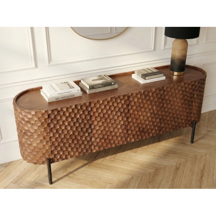 Buffet - meuble TV NOARA 160cm en bois de manguier vu de côté et de haut