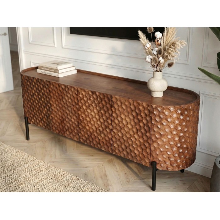 Buffet - meuble TV NOARA 160cm en bois de manguier vu de haut et de côté