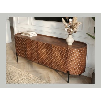 Buffet - meuble TV NOARA 160cm en bois de manguier vu de haut et de côté