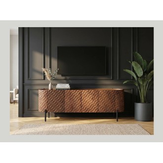 Buffet NOARA 160 cm en bois de manguier marron – 4 portes aux façades sculptées en alvéoles