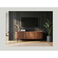 Buffet NOARA 160 cm en bois de manguier marron – 4 portes aux façades sculptées en alvéoles