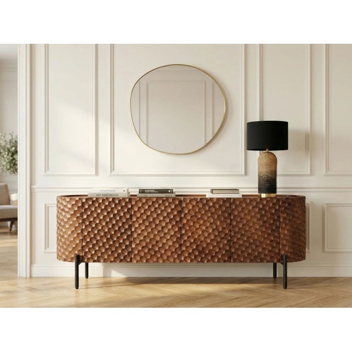 Buffet - meuble TV NOARA 160cm en bois de manguier mis en situation