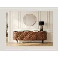 Buffet NOARA 160 cm en bois de manguier marron – 4 portes aux façades sculptées en alvéoles