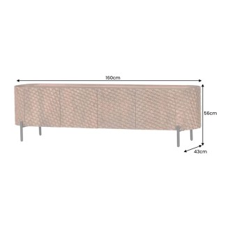 Buffet NOARA 160 cm en bois de manguier marron – 4 portes aux façades sculptées en alvéoles
