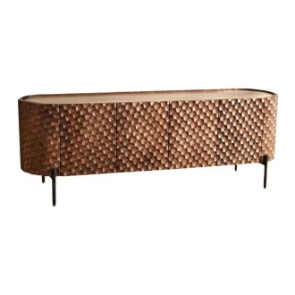 Buffet NOARA 160 cm en bois de manguier marron – 4 portes aux façades sculptées en alvéoles