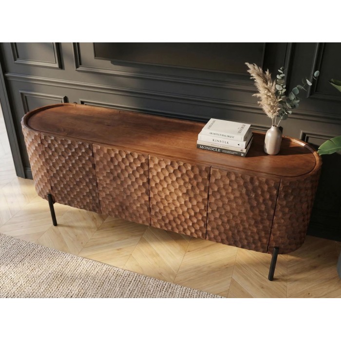 Buffet - meuble TV NOARA 160cm en bois de manguier vu de haut