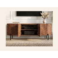 Buffet NOARA 160 cm en bois de manguier marron – 4 portes aux façades sculptées en alvéoles