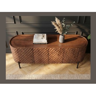 Buffet NOARA 160 cm en bois de manguier marron – 4 portes aux façades sculptées en alvéoles