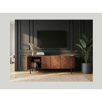 Buffet NOARA 160 cm en bois de manguier marron – 4 portes aux façades sculptées en alvéoles