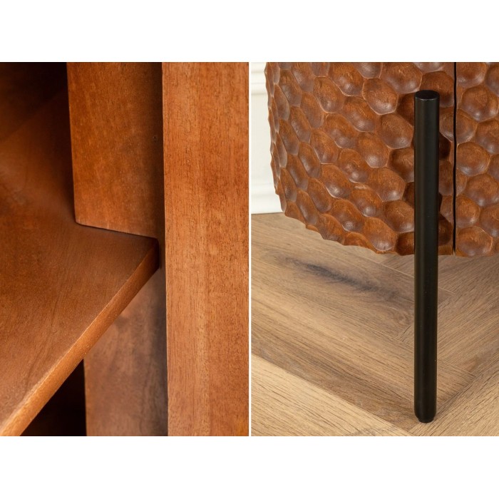 Buffet NOARA 178 cm en bois de manguier marron – 4 portes aux façades sculptées en alvéoles