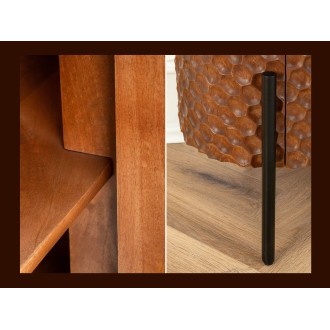 Buffet NOARA 178 cm en bois de manguier marron – 4 portes aux façades sculptées en alvéoles