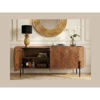Buffet NOARA 178 cm en bois de manguier marron – 4 portes aux façades sculptées en alvéoles