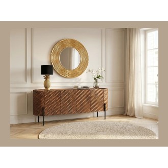 Buffet NOARA 178 cm en bois de manguier marron – 4 portes aux façades sculptées en alvéoles