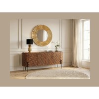 Buffet NOARA 178 cm en bois de manguier marron – 4 portes aux façades sculptées en alvéoles