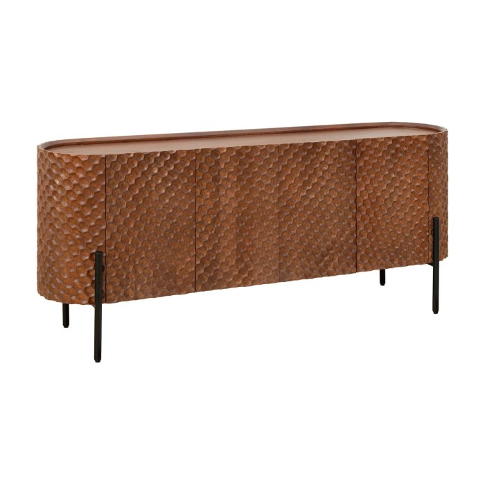 Buffet NOARA 178 cm en bois de manguier marron – 4 portes aux façades sculptées en alvéoles
